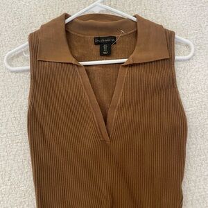 Brown Ribbed Sleeveless Top